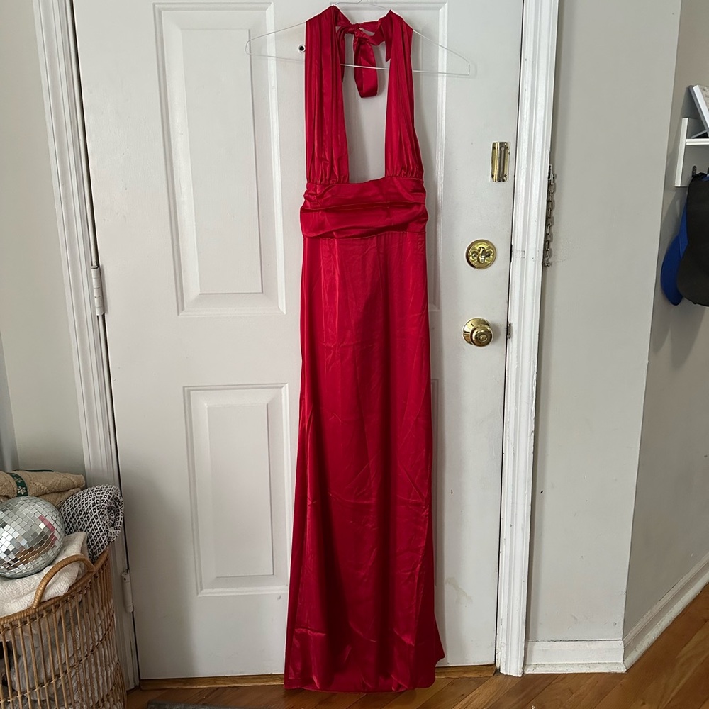 Elegant Red Halter Maxi Dress